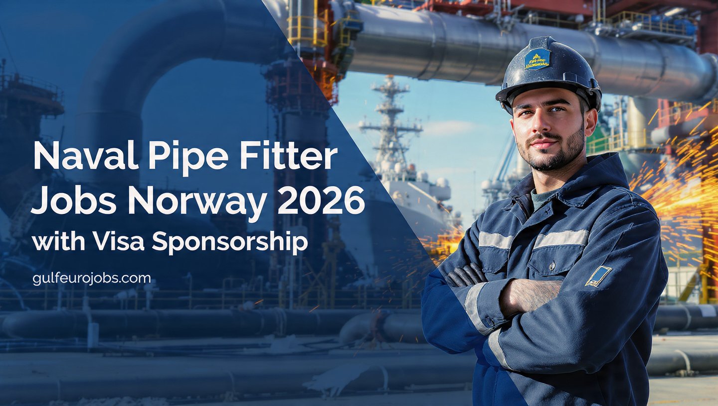 Naval pipe fitter jobs in Norway 2026 with visa sponsorship banner image.